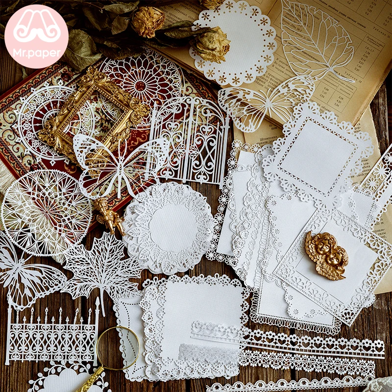 

JIUMO 8 Designs 10Pcs/lot White Lace Paper Loose Leaf Bullet Journal Homemade White Lace Memo Pads