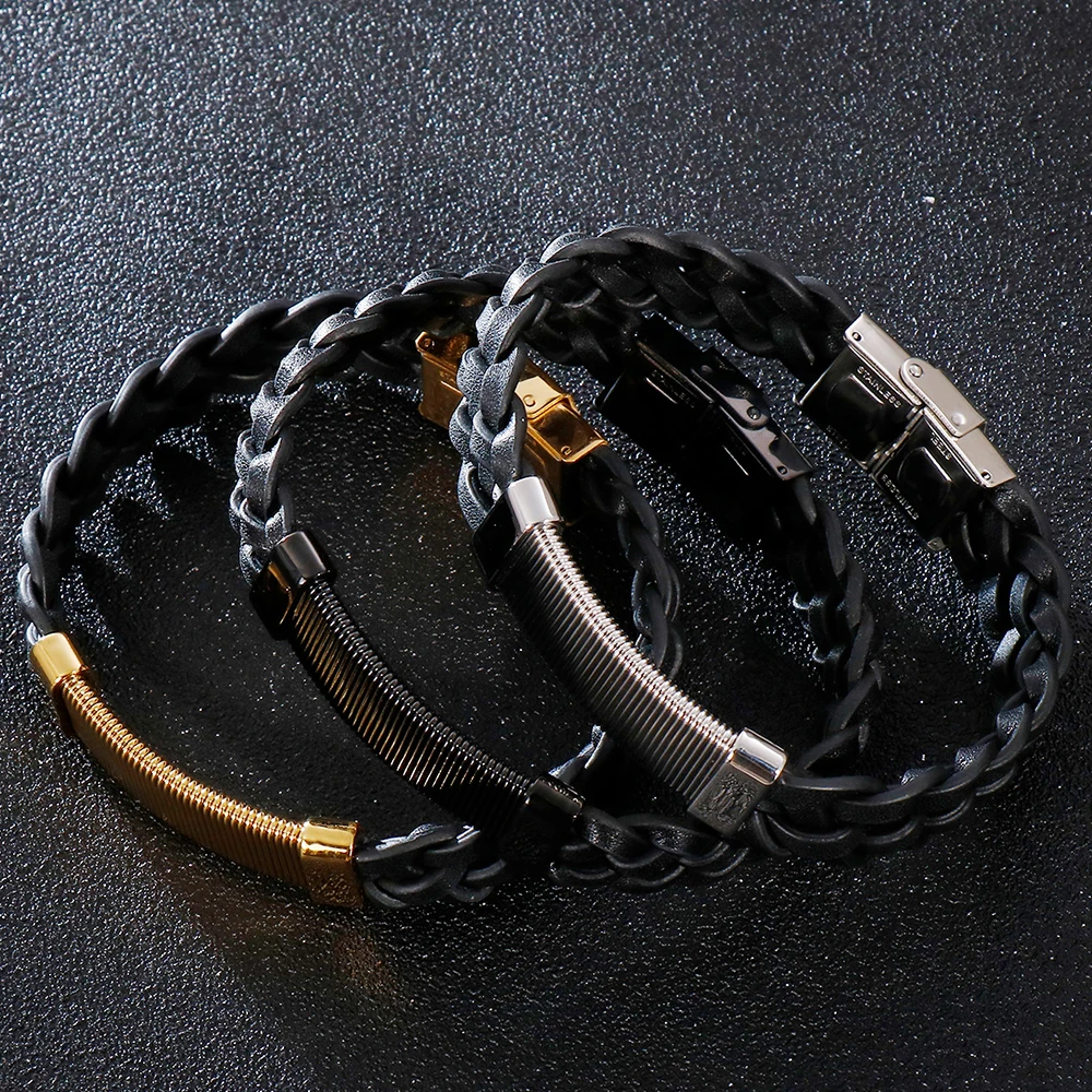 Браслеты из нержавеющей стали для мальчиков винтажные украшения золотого цвета