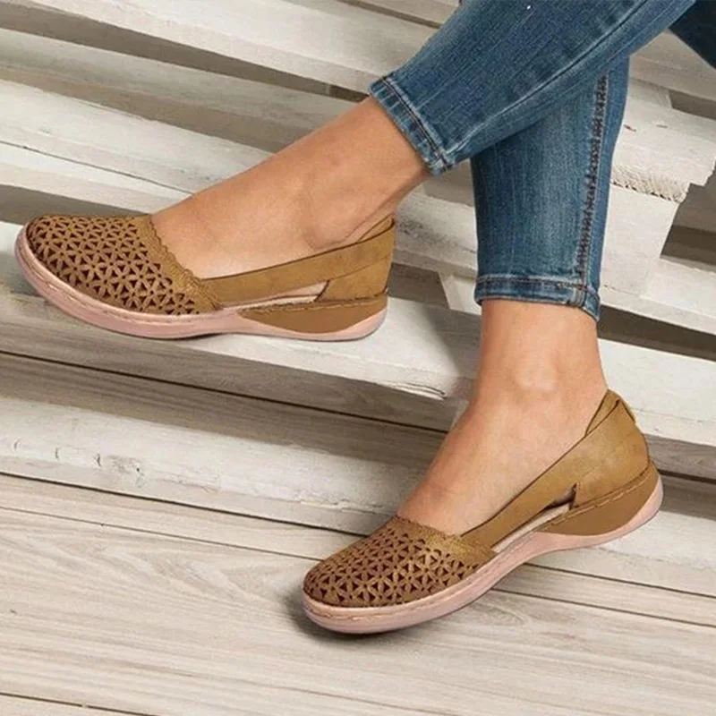 

Women Flats Shoes Woman Shallow Slip On Hollow Out Breathable Sewing Solid Casual Female Shoe Platform Ladies Plus Size 34-43