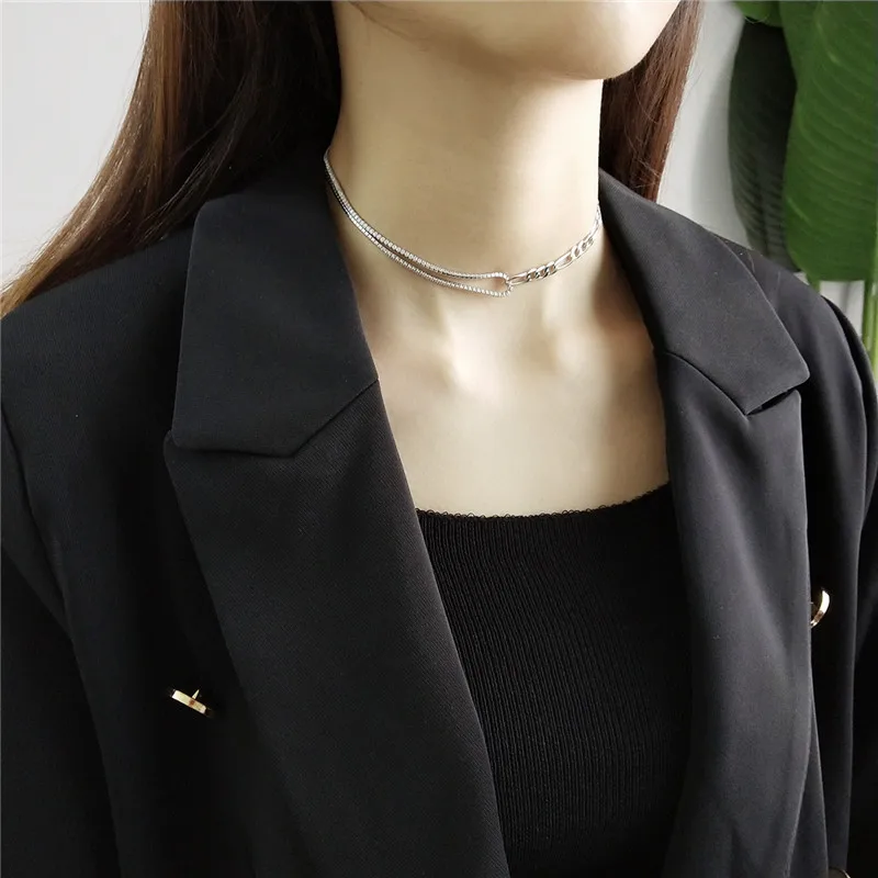 

POFUNUO Women Fashion 925 Sterling Silver Geometric Irregular Asymmetry Chic Chokers Minimalist Luxury Wedding Jewelry Necklaces