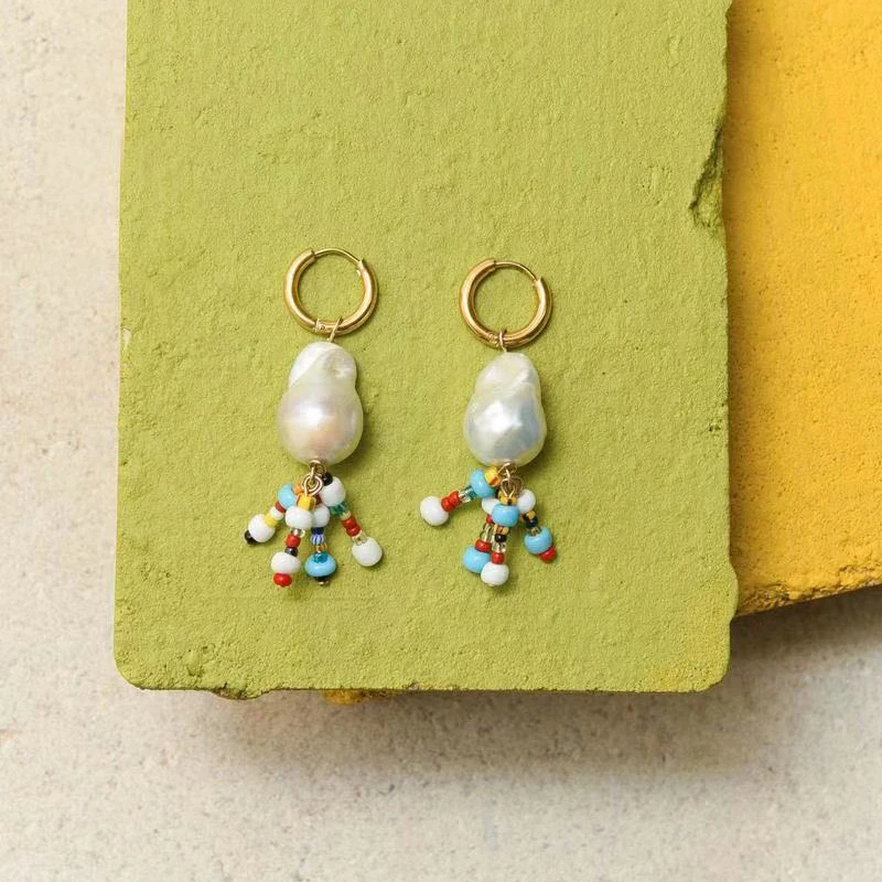 Большие серьги с пресноводным жемчугом в стиле барокко золотые массивные для