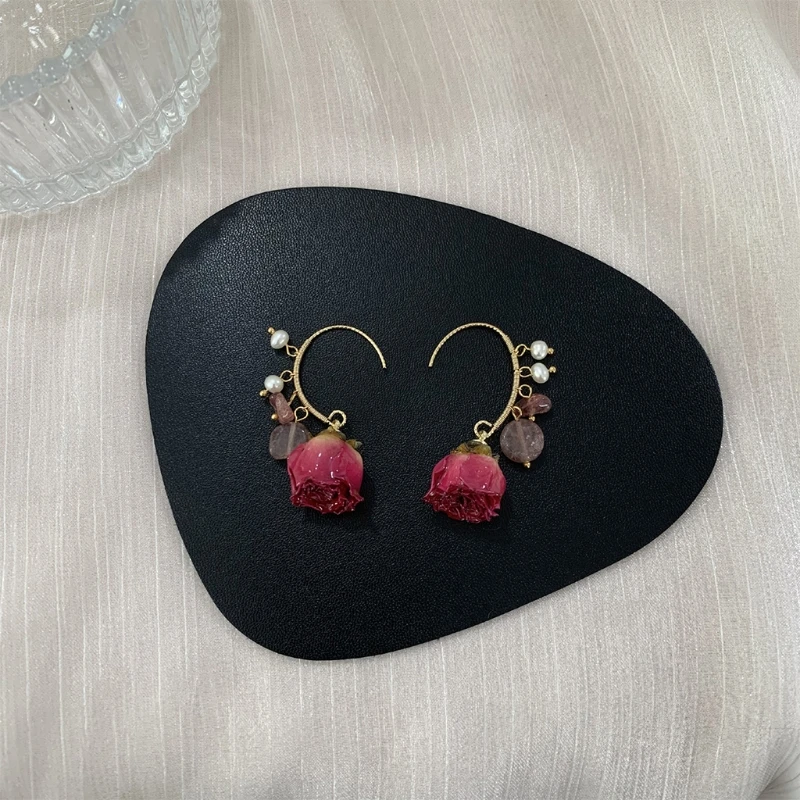 

Personalized Rose Petal Drop Earrings Small Pearl Drop Earrings Elegant Lady Earrings Gifts for Girlfriend Mother Lover