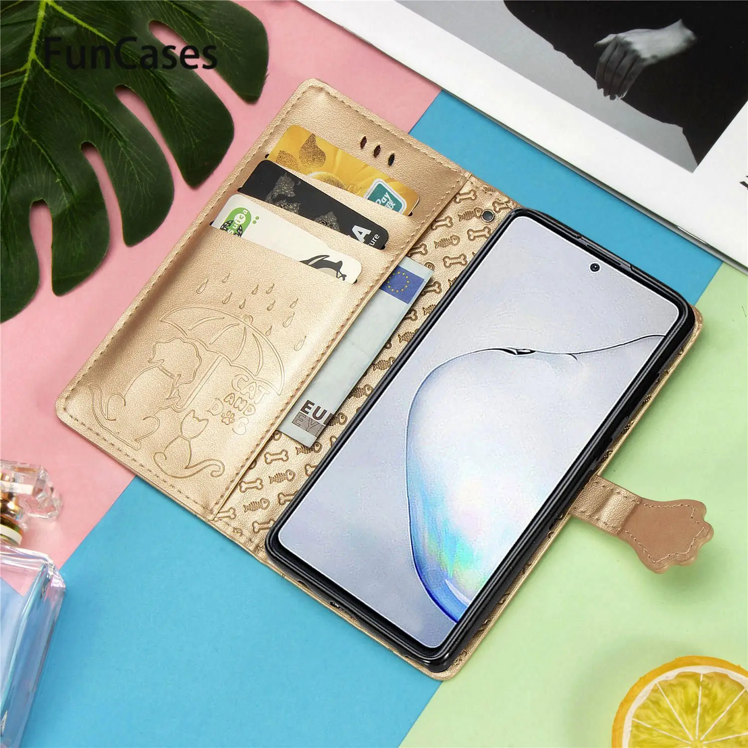 Чехол книжка из искусственной кожи с мультяшным котом для estuche Samsung A50S облегающие