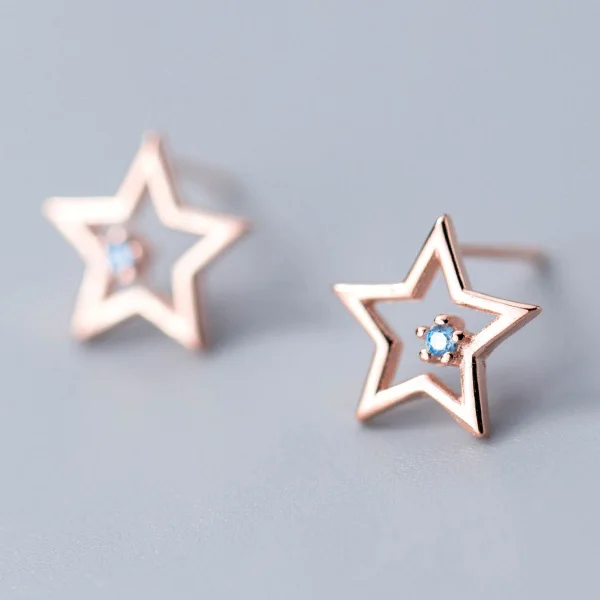 1Pair Rose Trusta 925 пробы Серьги серебристого цвета; бижутерия Женская мода маленькая Роза/серебряная звезда серьги-гвоздики подарок для девочек DS1298 - Окраска металла: 1Pair Rose