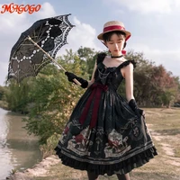 magogo summer nightingale and rose gothic lolita dress costume women new fashion cool girl bow sleeveless black suspender dress