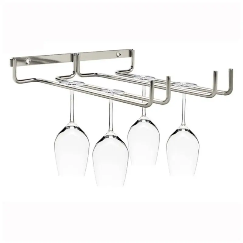 

Unilateral Side 2 Row Hanging Wine Glass Holder Inverted Shelf Under Mounted on Cabinet Glass Storage Metal Hanger for Bar