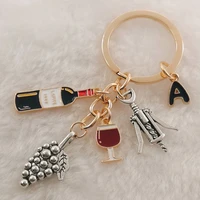 fashion charm enamel a z letters european and american cocktail wine bottle opener wine glass wine keychain bar keychain