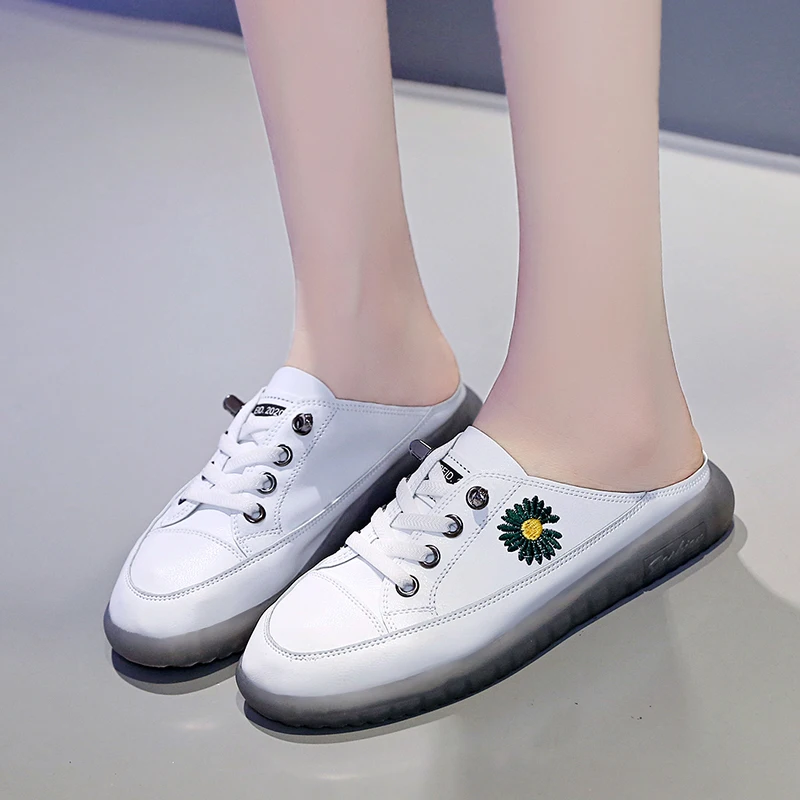 Женские летние шлепанцы без задника Модные слипоны на плоской подошве Обувь со