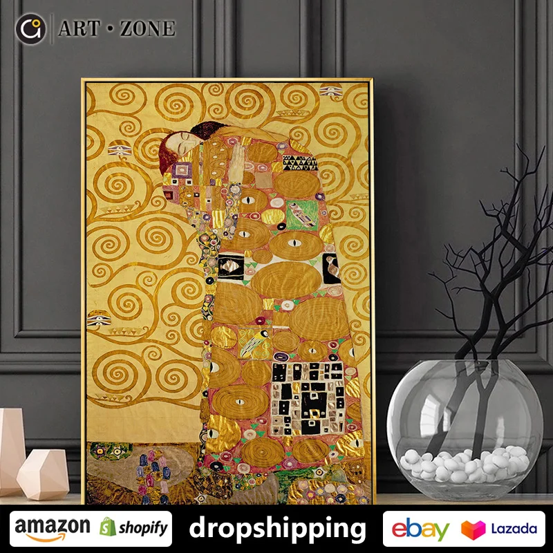 

ART ZONE Gustav Klimt Abstract Golden character Girl prints Wall Art Canvas posters Artwork Living bedroom bathroom Room Decor