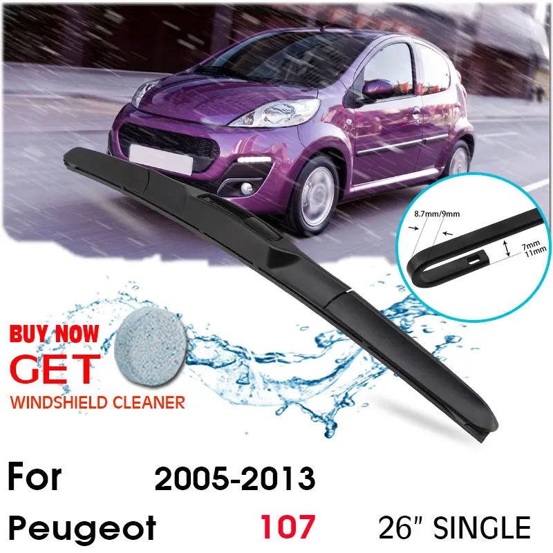 

Car Wiper Blade Front Window Windshield Rubber Silicon Refill Wipers For Peugeot 107 2005-2013 LHDRHD 26" Single Car Accessories