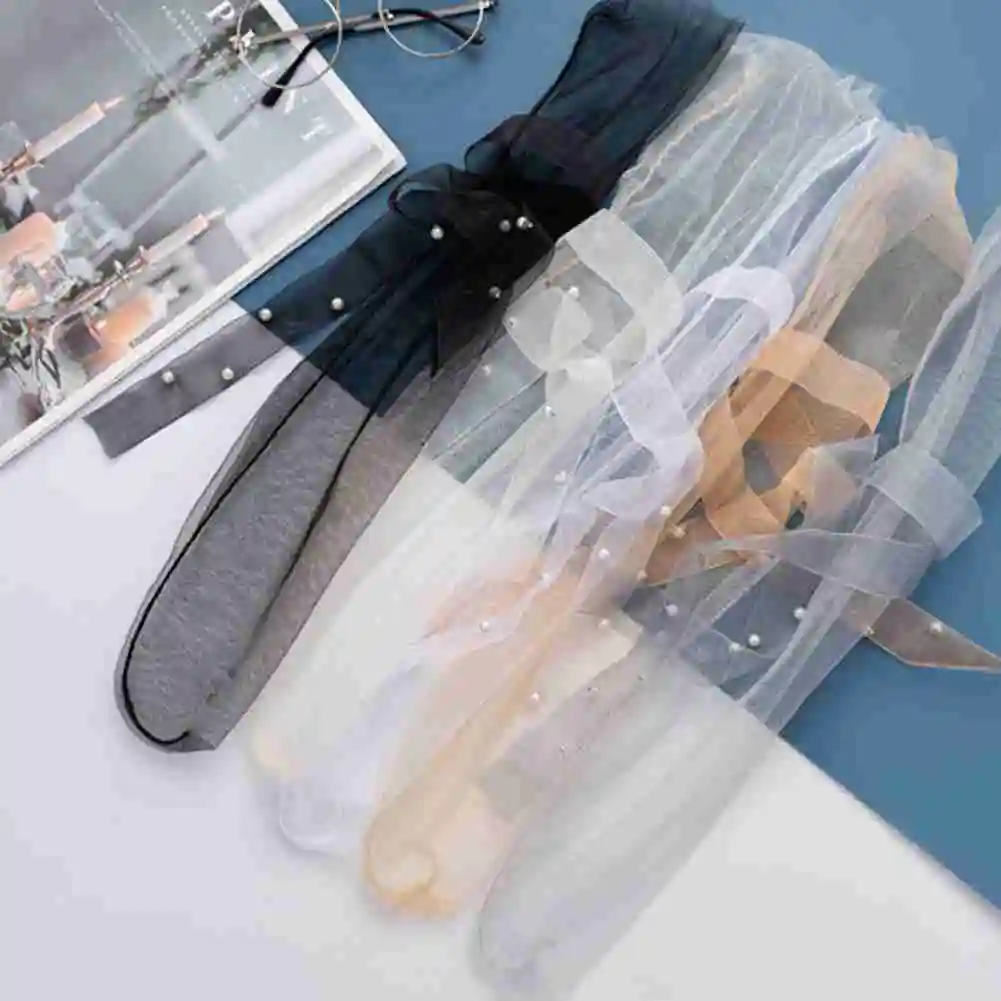 

Summer Ultra-Thin Tulle Socks Women Transparent Pearls Up Socks Streetwear Lace Female calcetines Socks Long mujer Chiffon L0Q9