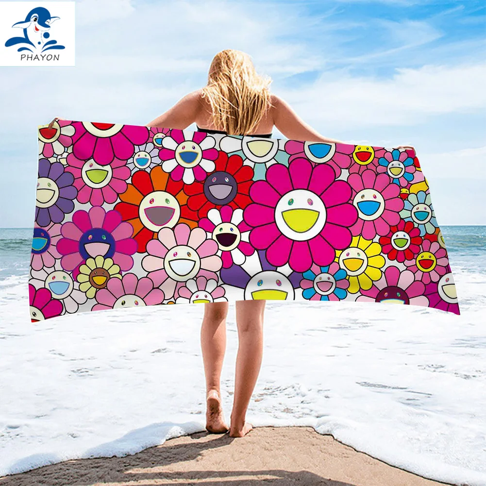 

Полотенце для ванной комнаты PHAYON с мультяшными подсолнухами, Пляжное 3D полотенце из микрофибры для взрослых, полотенце для душа с граффити, ...