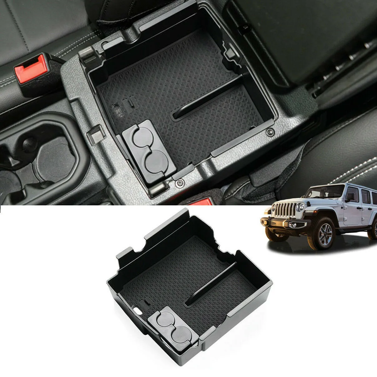 

Автомобильная центральная консоль для Jeep Wrangler JL Gladiator JT 2018-2021 2022, черный лоток, органайзер, Противоскользящие коврики
