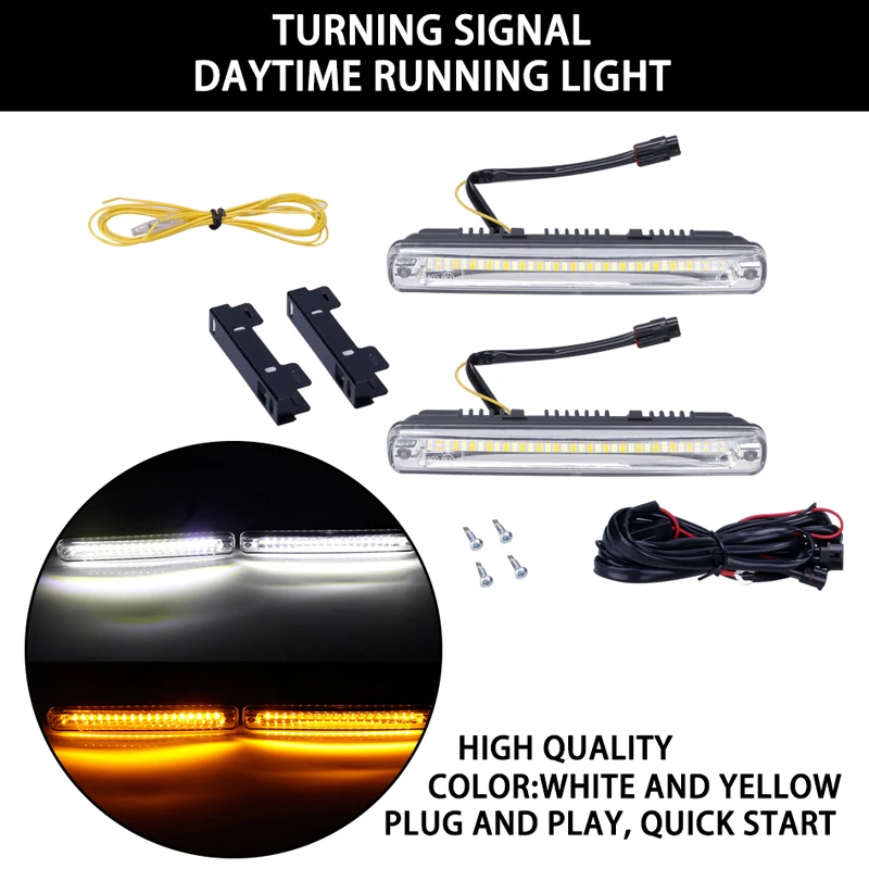 HLXG 2 шт. DRL светодиодный светильник на День белого цвета желтый цвет поворотный