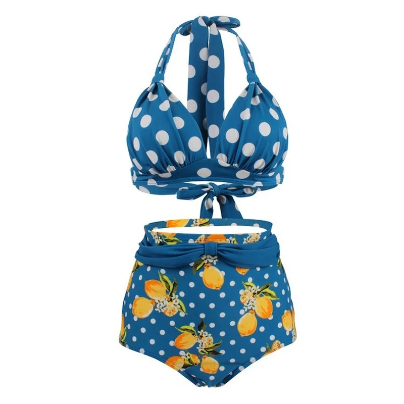 

2021 Summer Elegance Polka Dot Bikini High Waist Tied Swimsuit Women's High Quality Wireless Plus Size Swimsuit 2 Piece Sets