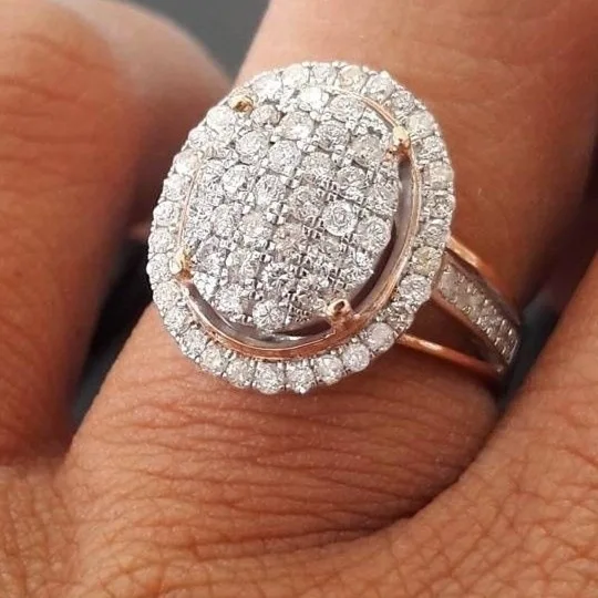 Fashion Promise Ring Rose Gold 925 Silver AAA Round Diamond Set Engagement Female Bride Wedding Party Flash | Украшения и
