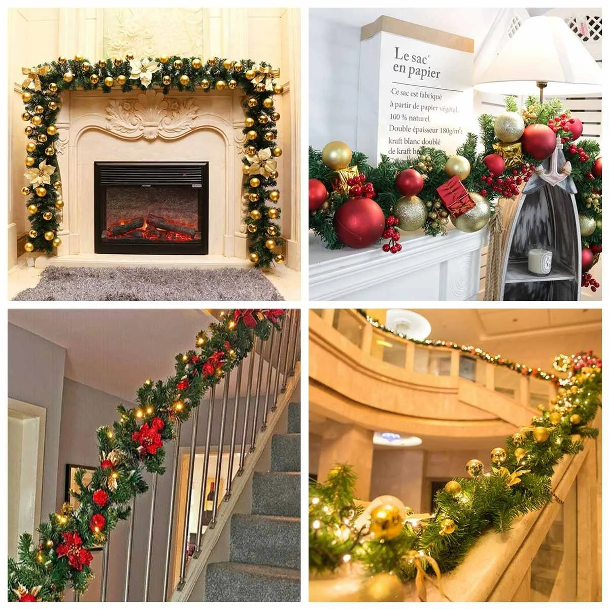 

270cm Christmas Garland Green Christmas Rattan With Bows LED Lights Xmas Decoration Supplies New Year Christmas Decoration