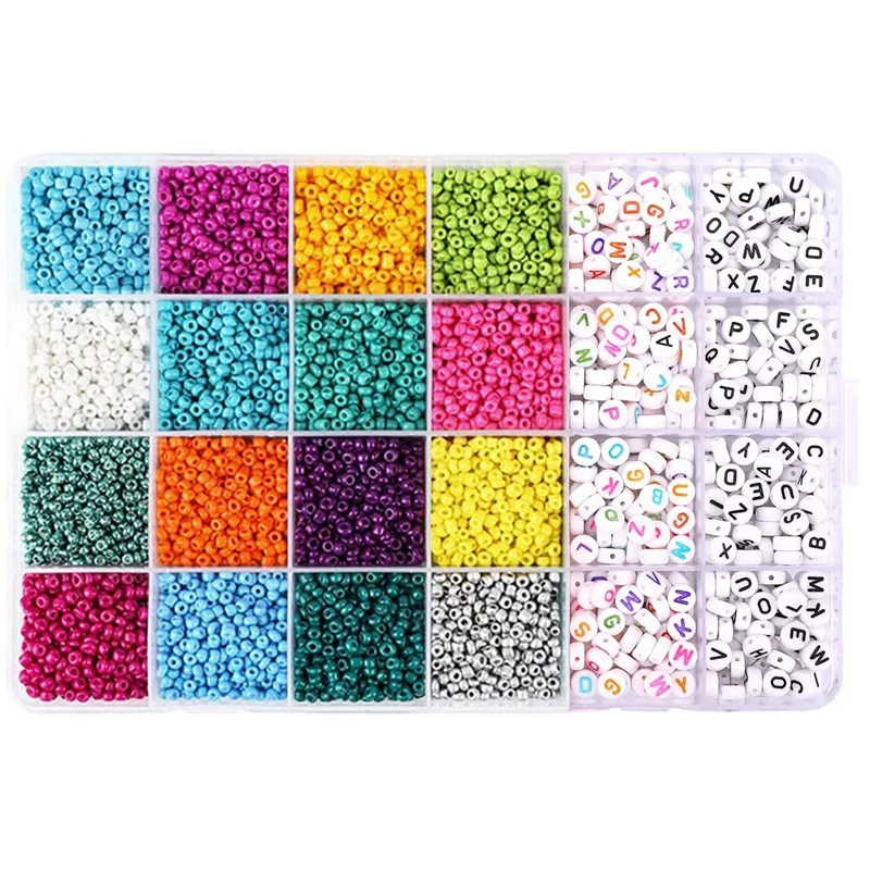 

6600Pcs Glass Seed Beads and 440Pcs Alphabet Letter Beads Set for Jewelry Bracelets Making, Beads with Round Letter Bead