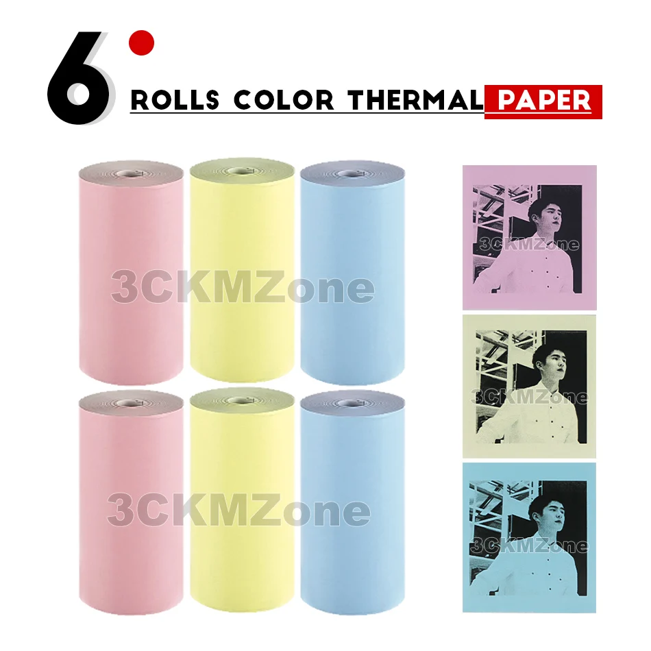 6 Rolls Color Paper 58 мм Bluetooth Тепловой Фотопринтер 2-дюймовый Мини Карманный Маленький Симпатичный Peripage A6 Беспроводной Фотопринтер для IOS Android System - Цвет: 6 Rolls Color Paper