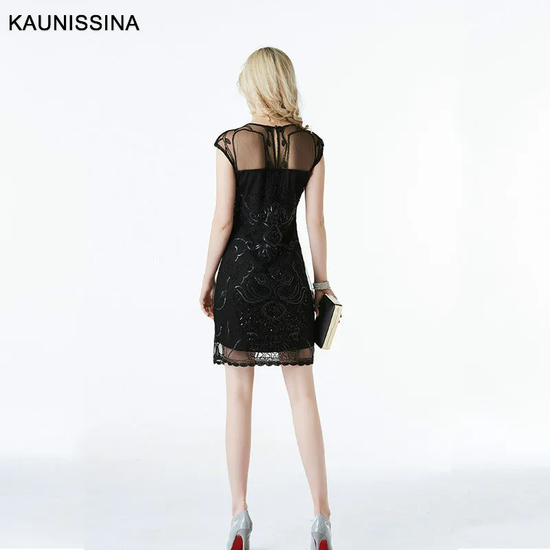 KAUNISSINA, сексуальные коктейльные платья, расшитые блестками выше колена, короткий рукав, одежда для клубов, коктейльное платье для вечеринки, Vestidos