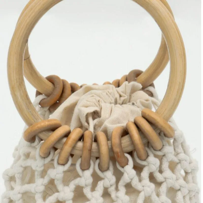 

Hand-drawn Rope Fashion Straw Bag Small Fresh Shoulder Woven Beach Bag Handbag Wooden Handle