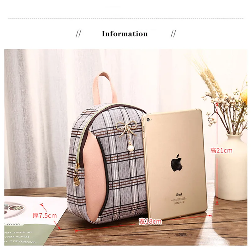 Mini Backpack Crossbody Bag For Teenage Girl Plaid Women Shoulder Phone Purse Korean Style New Trendy Female Bagpack images - 6