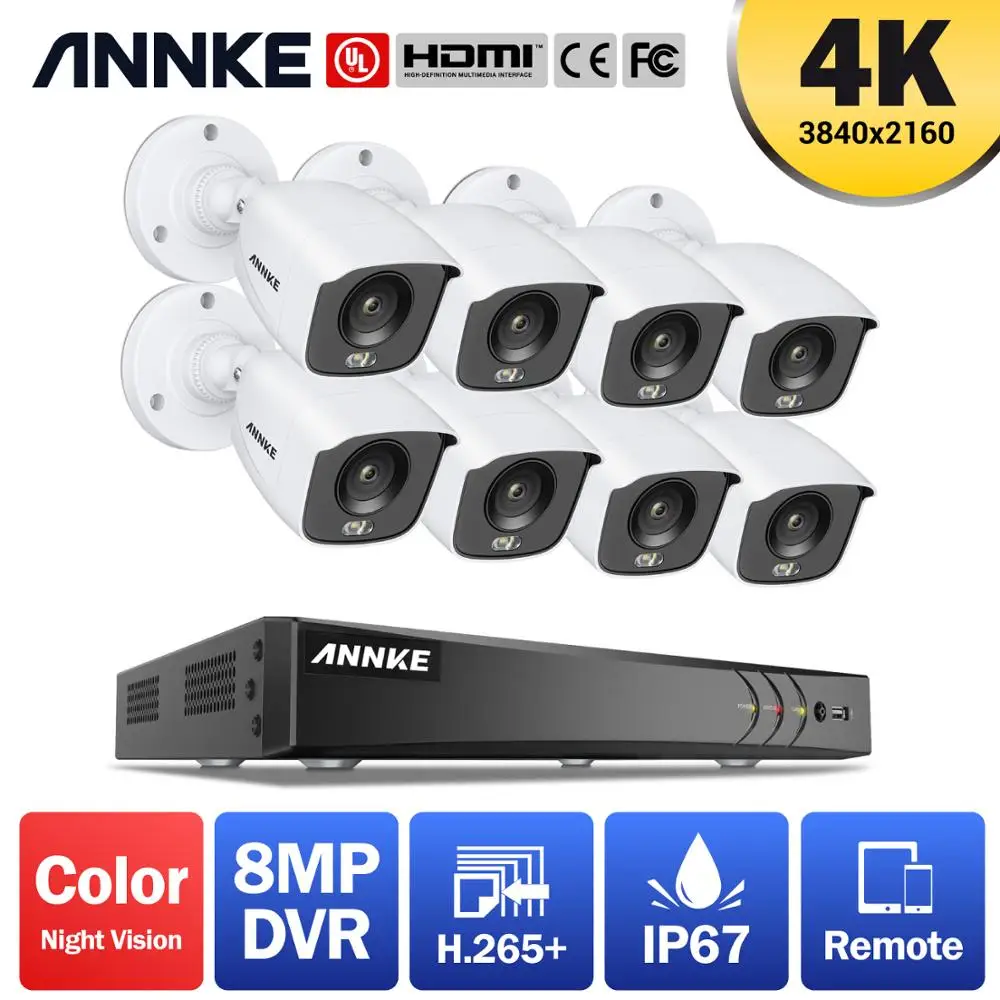 ANNKE 4K Ultra FHD полноцветная система видеонаблюдения 8 каналов Мп H.265 + DVR с наружными