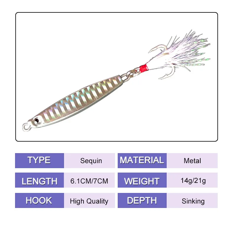 1ШТ 14/21Г 6.1/7СМ Приманка Длинная Металлическая Джиг-рyчейкa Для Рыбалки Медленного Литья И Искусственная Блесна "Береговая Оловянная Приманка" Морской Снасть.