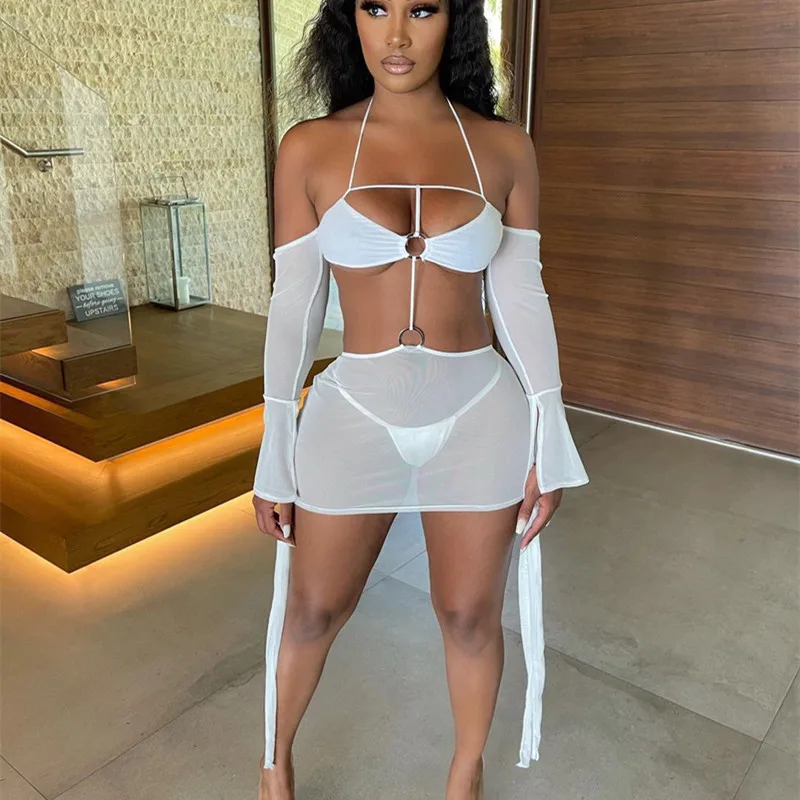 

INWOMAN Summer Sleeveless Bodycon Hollow Out Mini Dress Women Sexy Clubwear Sheath Transparent Dress Ladies Party Dress Bandage