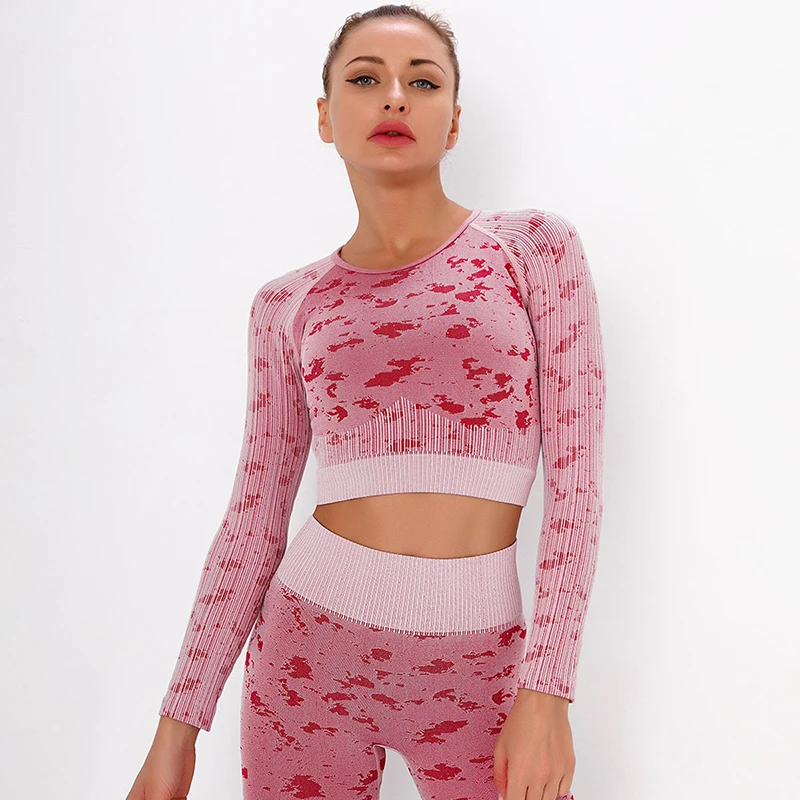 

OVESPORT Ladies Long Sleeve Running Shirt Sexy Navel Bare Yoga Solid Color Sweatshirt Quick Dry Fitness Gym Crop Tops Sport Wear