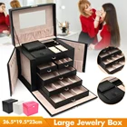 Большая шкатулка для ювелирных изделий, чехол для часов, бусин, сережек, кольца, для хранения ювелирных изделий, черный, белый, розовый, из искусственной кожи, органайзер для безделушек