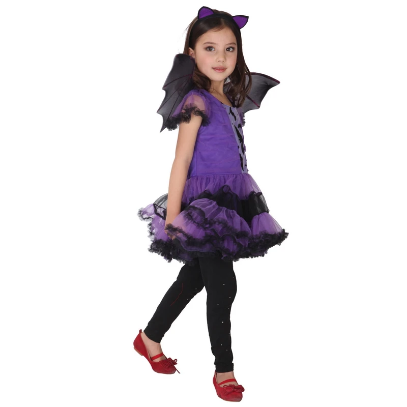 

Halloween cosplay Children's dress girl princess Purple Bat Costume show For Carnival