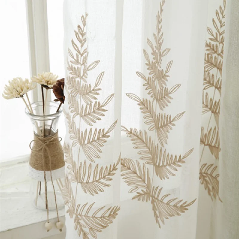 

Embroidered Window Curtain Tulle Sheers Leaves White Grey Tulle Voile Custom Processing For Bay French Window Balcony Bedroom