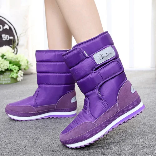 Purple Женские зимние ботинки; коллекция года; зимние ботинки; Женская водонепроницаемая обувь; нескользящие ботинки на платформе; женская обувь; bottes femme booties Botas Mujer - Цвет: Purple