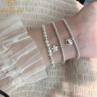 xiyanike silver color star love heart pendant round bead pearl bracelet for girls sweet romantic style gifts for lovers