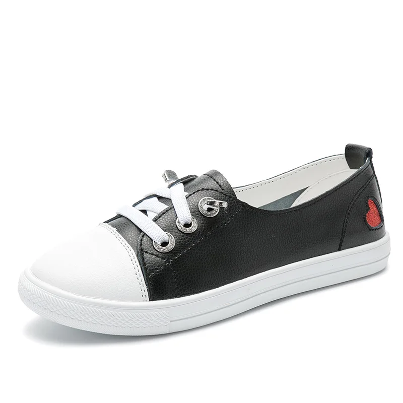 7096 Black TKN/Осенняя Белая обувь; женская кожаная обувь на плоской подошве; Женская Удобная белая обувь на шнуровке; повседневные женские кроссовки - Цвет: 7096 Black