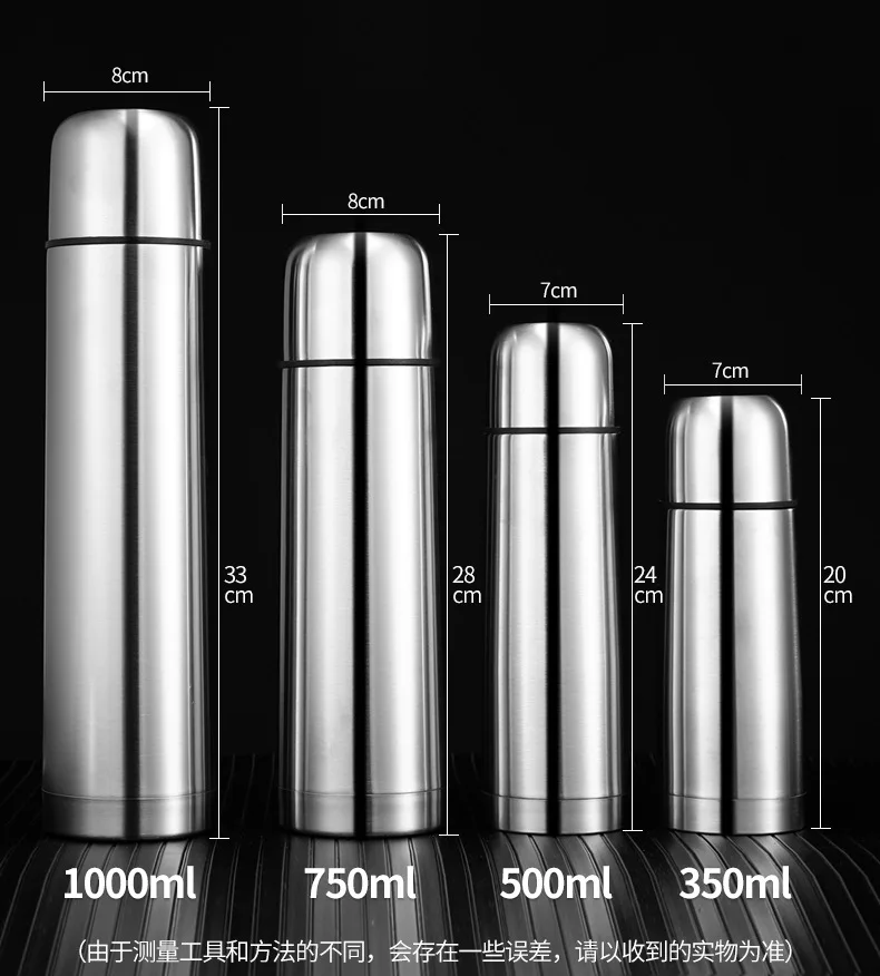 Термос в форме пули 1000 мл двухслойная бутылка из нержавеющей стали с колбой для