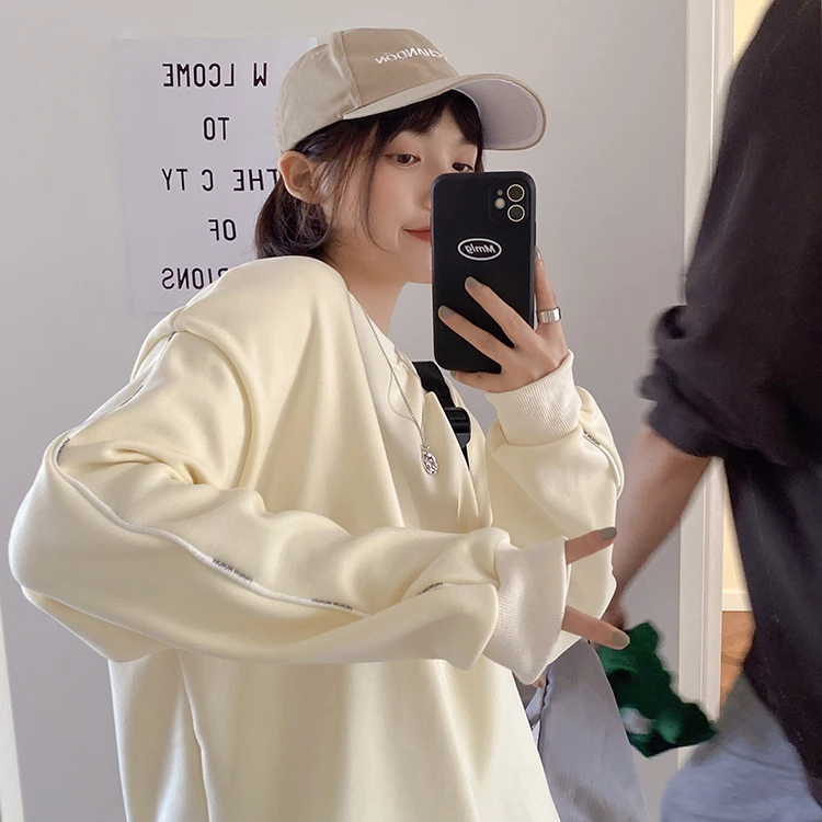 

6 colors autumn winter 2020 preppy style Women soft warm Sweatshirts side stripe thick Sweatshirt Womens pullovers ( F4157)