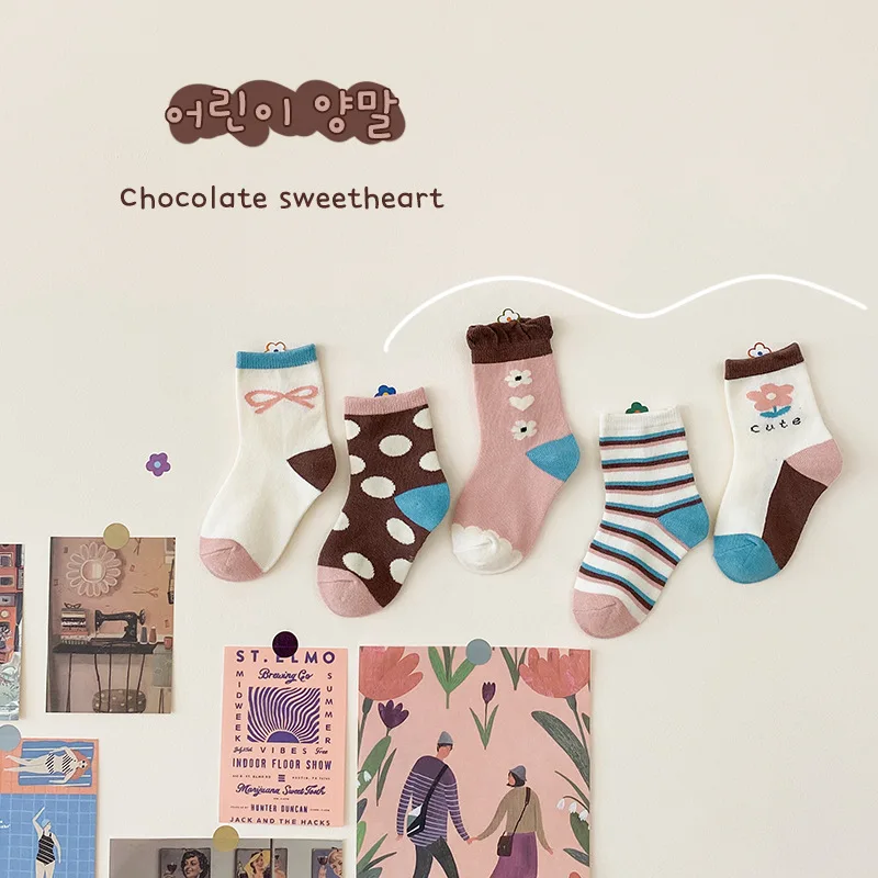 

5Pcs/lot Spring Summer children's socks Mesh Cotton Socks for a boy Striped Solid socks for children Girls Kids Sport Socks