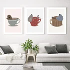 Кавайная кофейная чашка, животное, Выдра, птица, плавание, настенная Картина на холсте, скандинавские постеры и принты, настенные картины, декор для детской комнаты