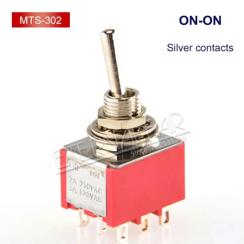 Red-MTS-302 SPDT DPDT сброс запирающий переключатель MTS-102 5A 6A 125V 3A 250 AC Mini 3 6PIN ON-OFF-ON кулисный переключатель фары двигатели - Цвет: Red-MTS-302