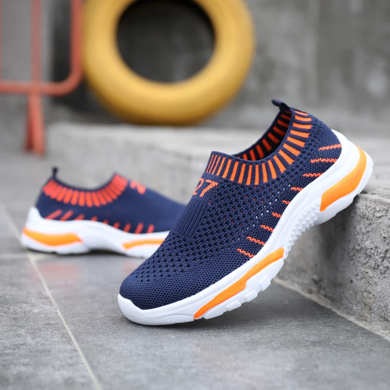 

Classic Brand Children Fashion Shoes Weaving Young Boy Casual Footwear Sock Kids Sport Running Shoes Breathable Flat Shoes Boy