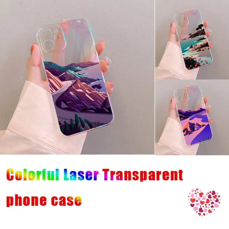 

Hand Painted Landscape Phone Case for iPhone huawei mate 7 8 9 11 12 20 30 40 X XS XR MINI Pro Max Plus laser Transparent