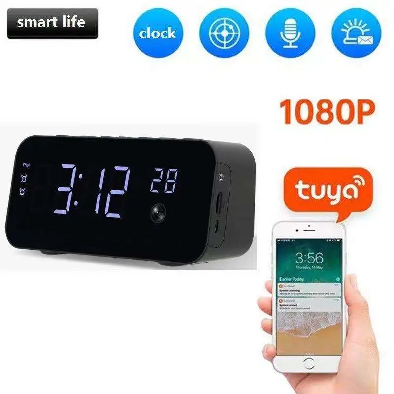 

HD 1080P WiFi IP Wireless Alarm Clock Camera Home Security Surveillance Camera Night Vision Motion Detection Loop Recording Cam
