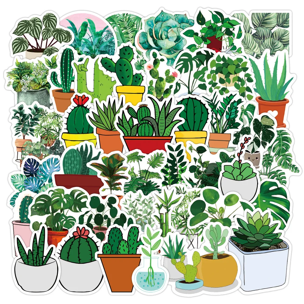 

50PCs Cartoon Plant Sticker Cactus Graffiti Waterproof Potted Desk Notebook Luggage Car Refrigerator Computer Sticker Toy