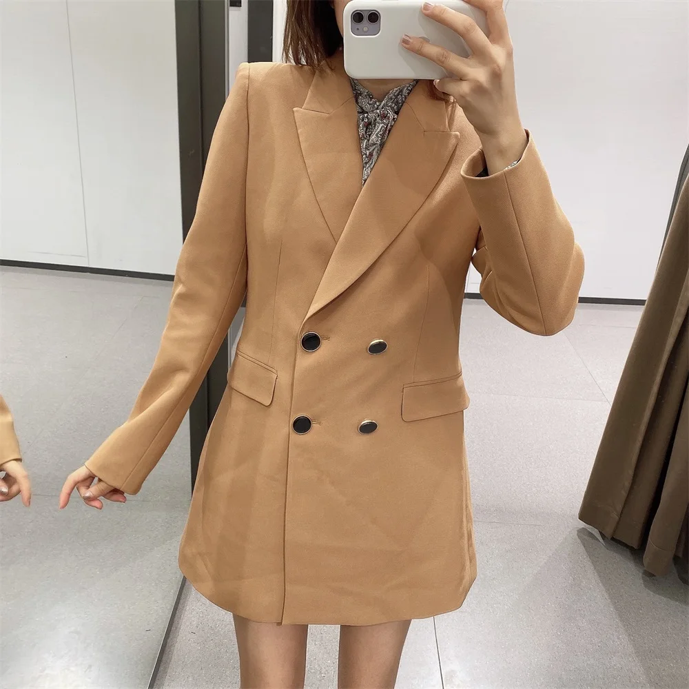 Женский двубортный костюм ZA Модный жакет в европейском и американском стиле