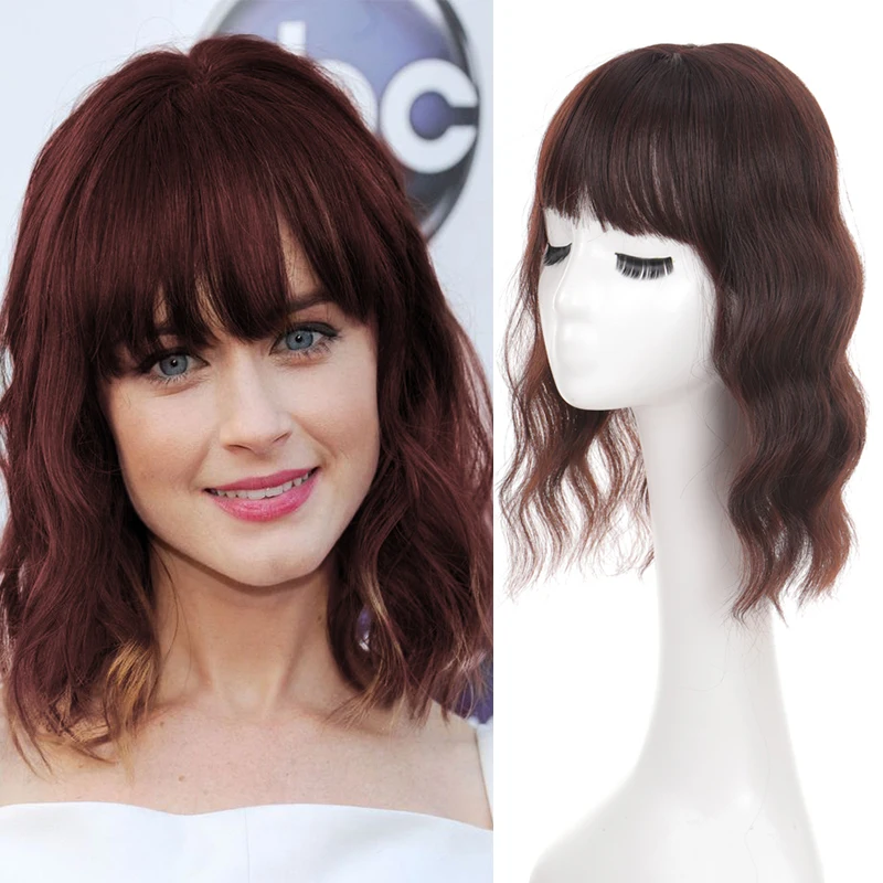 

PAGEUP Black Brown fiber hair Synthetic Hair Wig For Women Toupee Hair Topper Closure Short Water Wave Clip In Hair Extension