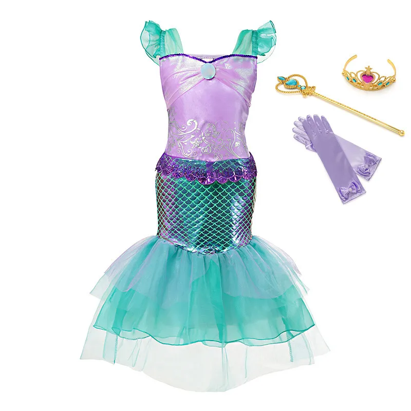 Dress and Accessory Comic Con/Костюм Русалки для косплея для девочек; летняя праздничная одежда для макияжа; детский наряд принцессы Ариэль на Хэллоуин - Цвет: Dress and Accessory