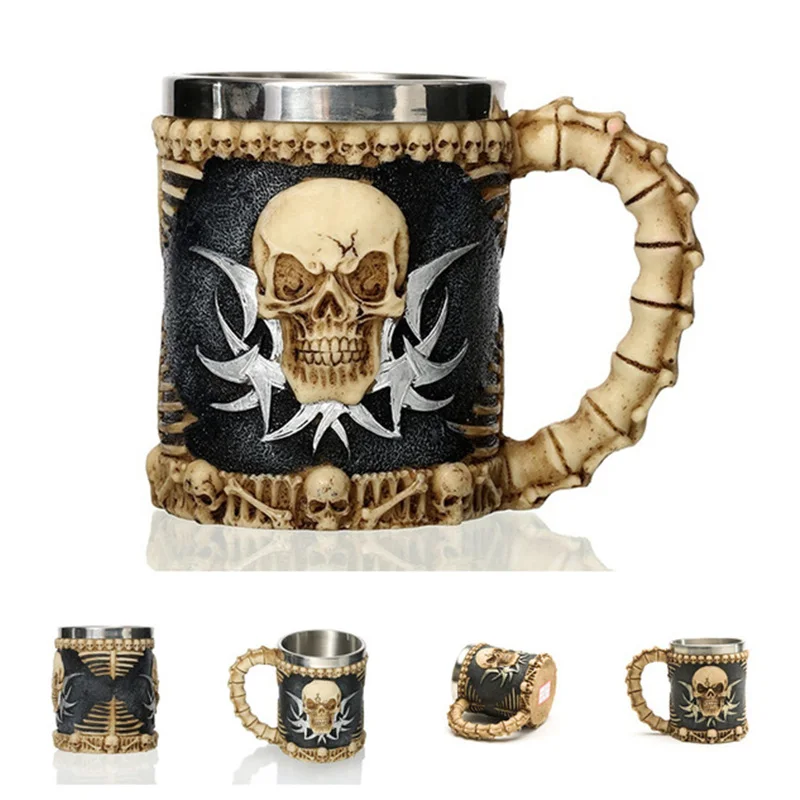 Creative 3D Skull Cup Stainless Steel Mug Bone Brother Molten Rock Coffee Drinking Halloween Party Decoration | Дом и сад