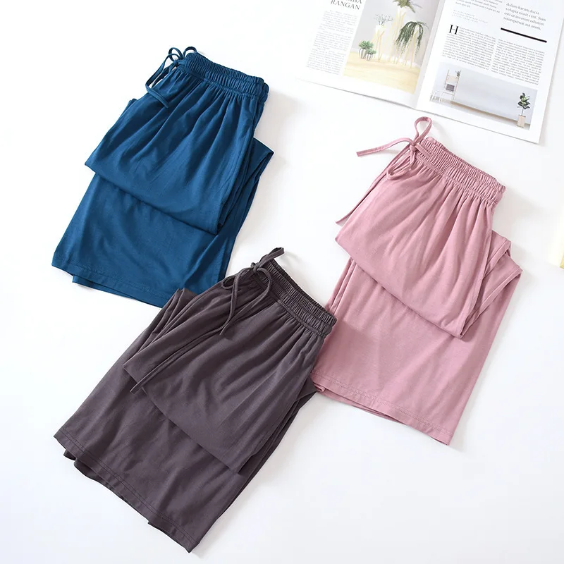 Summer Modal Soft Women Sleep Bottoms Drawstring Calf-Length Pants Sleepwear Women's Loungewear Loose Homewear Sleep Short Pants